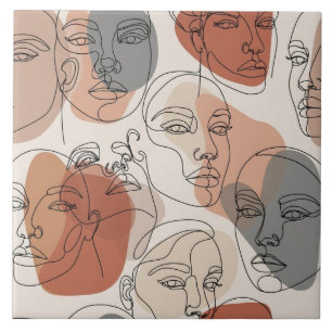 Abstract Feminine Face Pattern Ceramic Tile