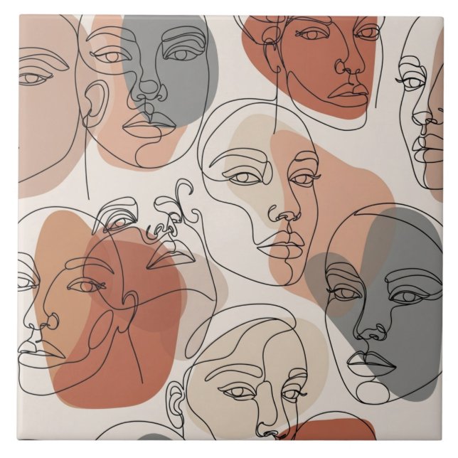 Abstract Feminine Face Pattern Ceramic Tile (Front)
