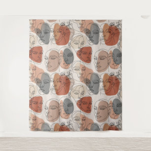 Abstract Feminine Face Pattern Tapestry