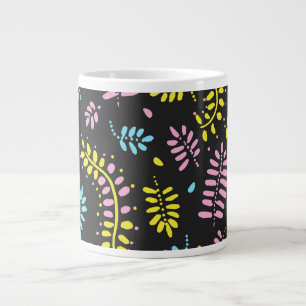 Abstract Ferns -bright yellow, pink, blue Large Coffee Mug