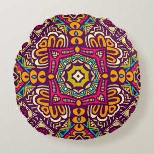 Abstract festive colourful grunge ethnic tribal pa round cushion