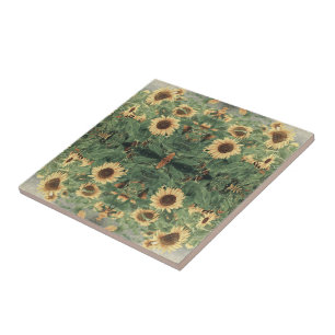 Abstract Field Of Giant Yellow Sunflowers Ceramic Tile