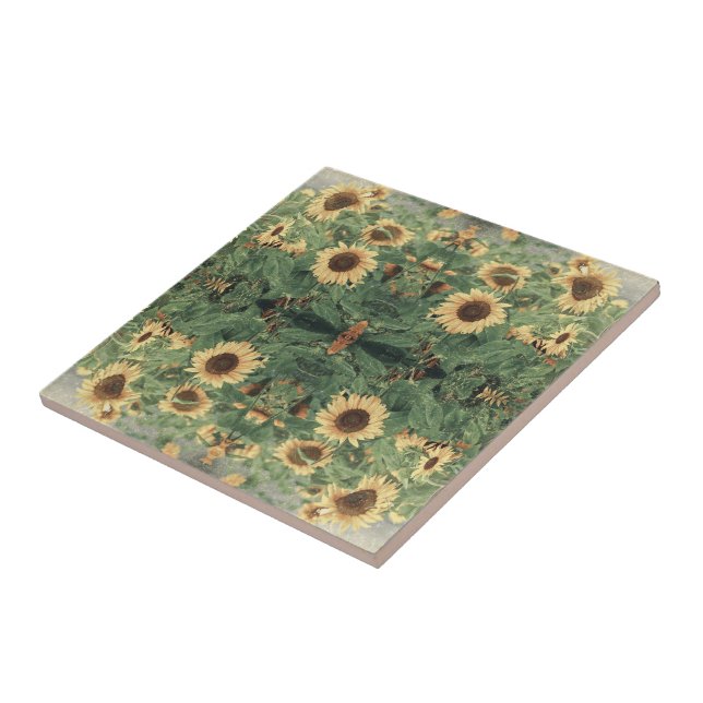 Abstract Field Of Giant Yellow Sunflowers Ceramic Tile (Side)