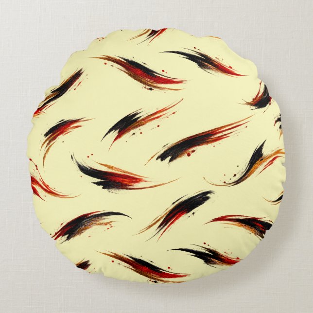 Abstract Fiery Brush Strokes Pattern Round Cushion (Front)