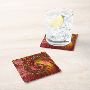 Abstract Fiery Spiral Fractal Square Paper Coaster