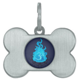 Abstract Fire Blue Flame Pet Name Tag