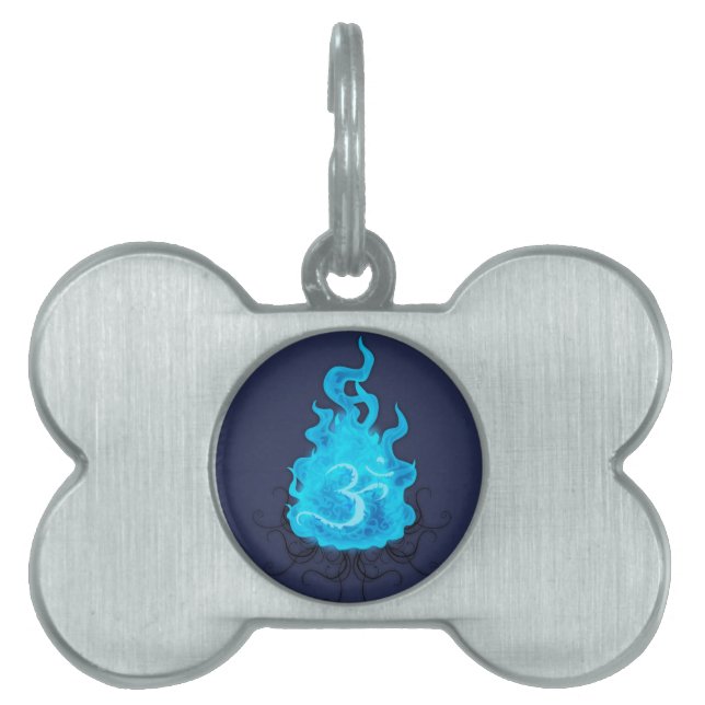 Abstract Fire Blue Flame Pet Name Tag (Front)