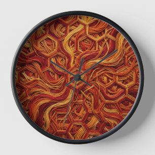 Abstract Fire Red Honeycomb Hexagon Art Clocks