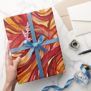 Abstract Fire Red Watercolor Bird Wrapping Paper