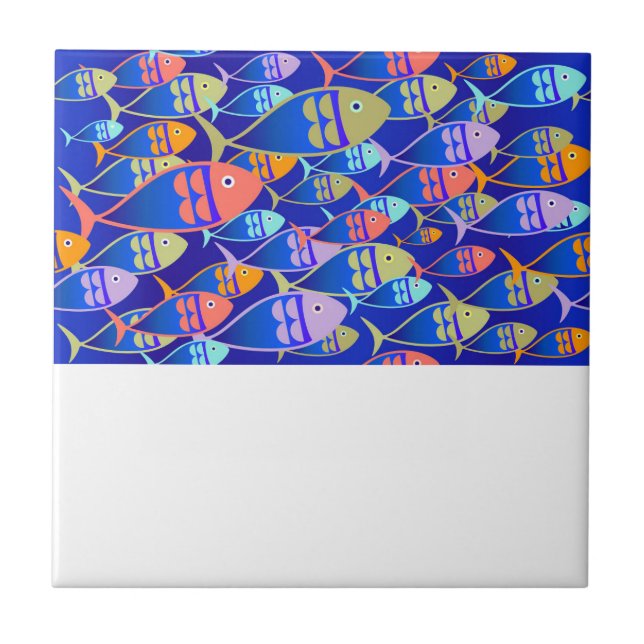 Abstract fish blue pattern ceramic tile (Front)