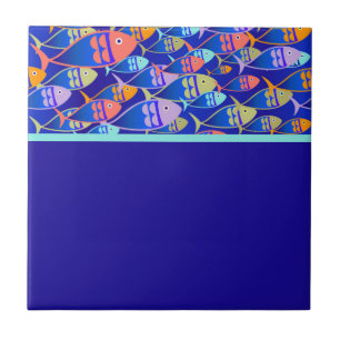 Abstract fish blue pattern ceramic tile
