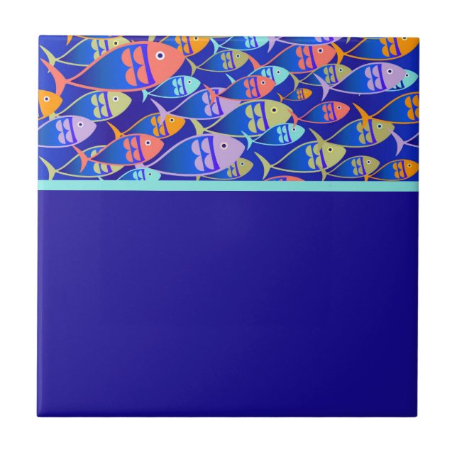 Abstract fish blue pattern ceramic tile (Front)