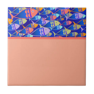 Abstract fish blue pattern coral ceramic tile