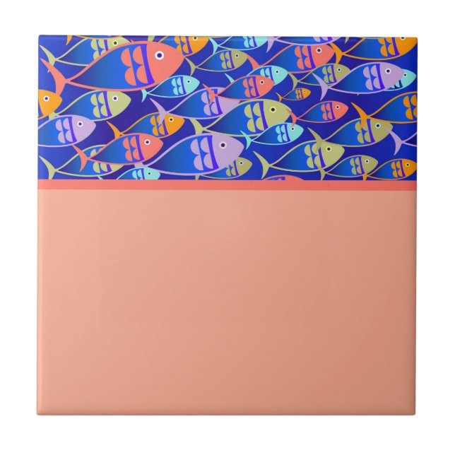 Abstract fish blue pattern coral ceramic tile (Front)