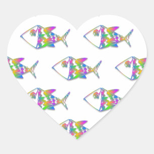 Abstract Fish Pattern Heart Sticker
