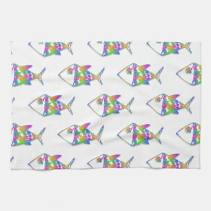 Abstract Fish Pattern Tea Towel