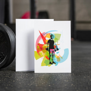 Abstract Fitness Art of Man Lifting Dumbbells Invitation