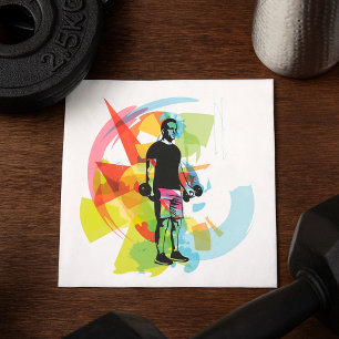 Abstract Fitness Art of Man Lifting Dumbbells Napkin