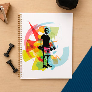 Abstract Fitness Art of Man Lifting Dumbbells Planner