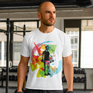 Abstract Fitness Art of Man Lifting Dumbbells T-Shirt