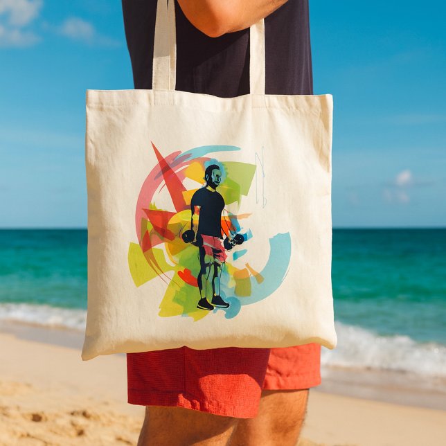 Abstract Fitness Art of Man Lifting Dumbbells Tote Bag (Creator Uploaded)