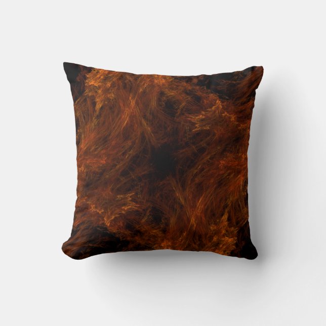 Abstract Flaming Black and Orange Fractal Pillow (Front)