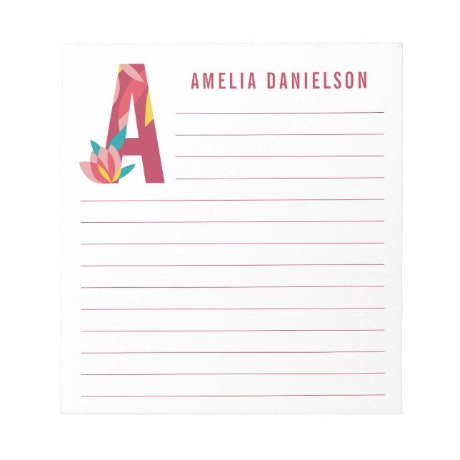 Abstract Floral Alphabet Lined Notepad (Front)