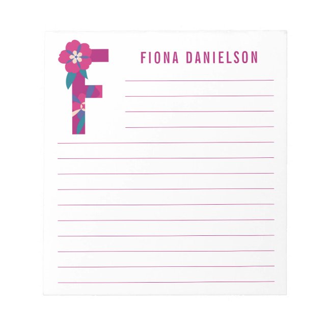 Abstract Floral Alphabet Lined Notepad (Front)