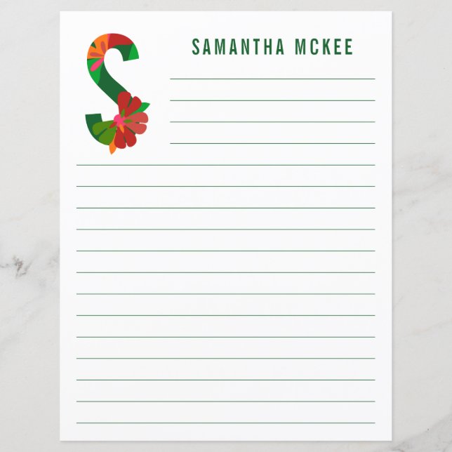 Abstract Floral Alphabet Lined Paper (Front)