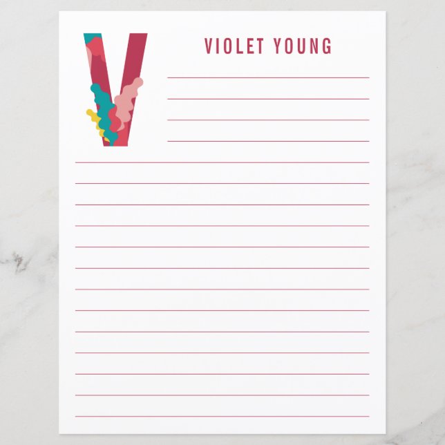 Abstract Floral Alphabet Lined Paper (Front)