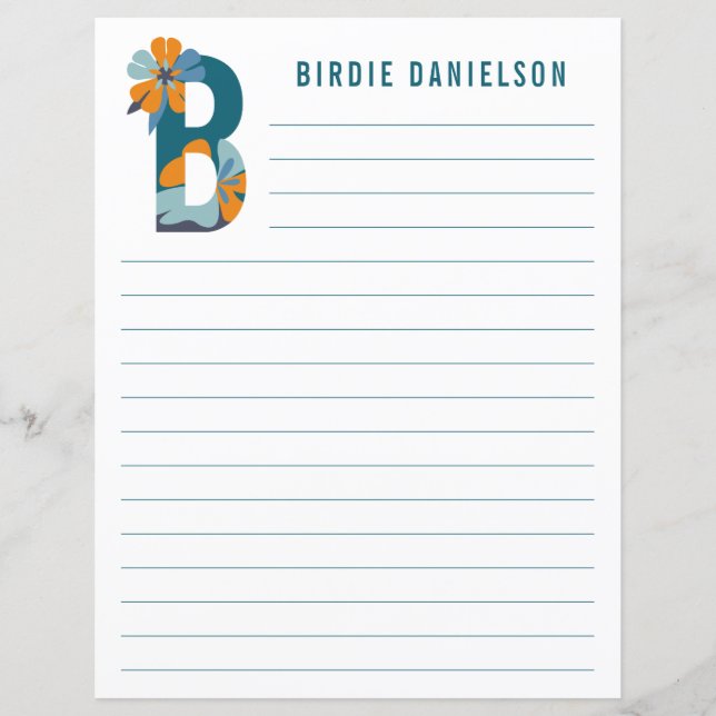 Abstract Floral Alphabet Lined Paper (Front)