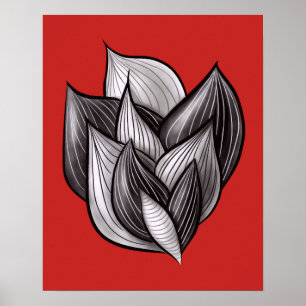 Abstract Floral Art In Red And Black Poster