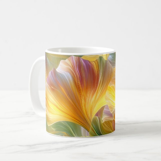 Abstract Floral Art with Yellow Petals Coffee Mug (Front Left)