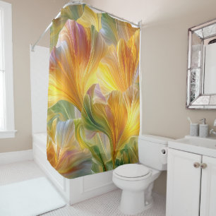 Abstract Floral Art with Yellow Petals Shower Curtain