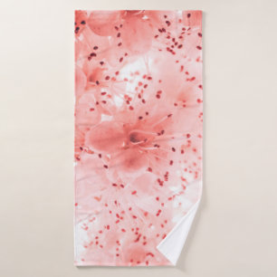 Abstract floral backdrop of pink flowers over past bath towel