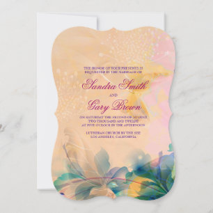 Abstract Floral Background Blue And Beige Wedding Invitation