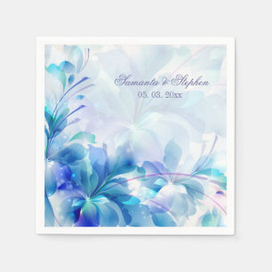 Abstract Floral Background Blue And White Monogram Napkin