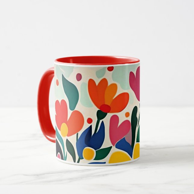 Abstract floral background, vibrant, mug (Front Left)