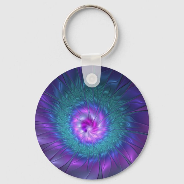 Abstract Floral Beauty Colorful Fractal Art Flower Key Ring (Front)