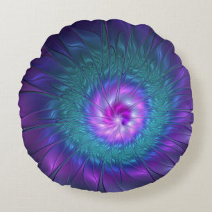 Abstract Floral Beauty Colorful Fractal Art Flower Round Cushion