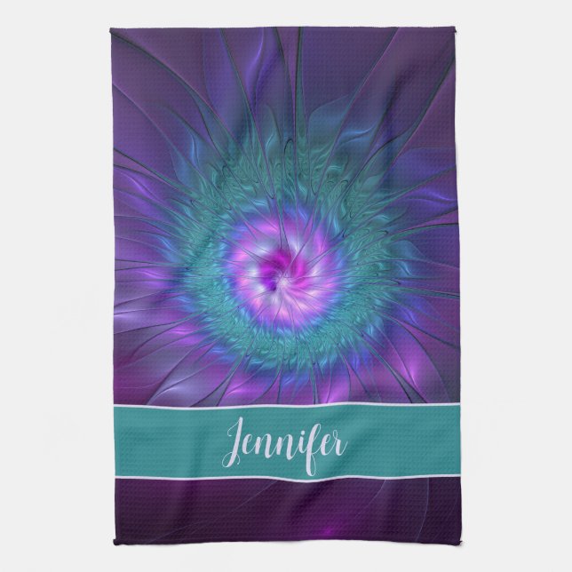 Abstract Floral Beauty Colourful Art Flower Name Tea Towel (Vertical)