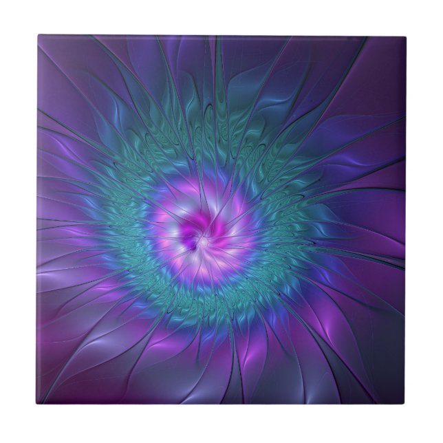 Abstract Floral Beauty Colourful Fractal Art Flowe Ceramic Tile (Front)