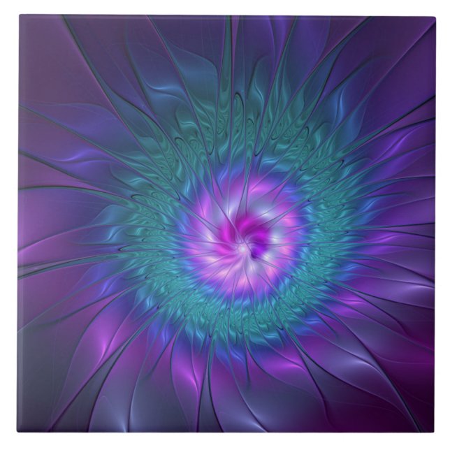 Abstract Floral Beauty Colourful Fractal Art Flowe Ceramic Tile (Front)