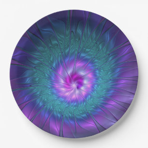Abstract Floral Beauty Colourful Fractal Art Flowe Paper Plate