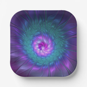 Abstract Floral Beauty Colourful Fractal Art Flowe Paper Plate