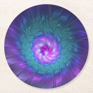 Abstract Floral Beauty Colourful Fractal Art Flowe Round Paper Coaster