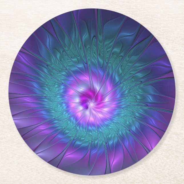Abstract Floral Beauty Colourful Fractal Art Flowe Round Paper Coaster (Front)