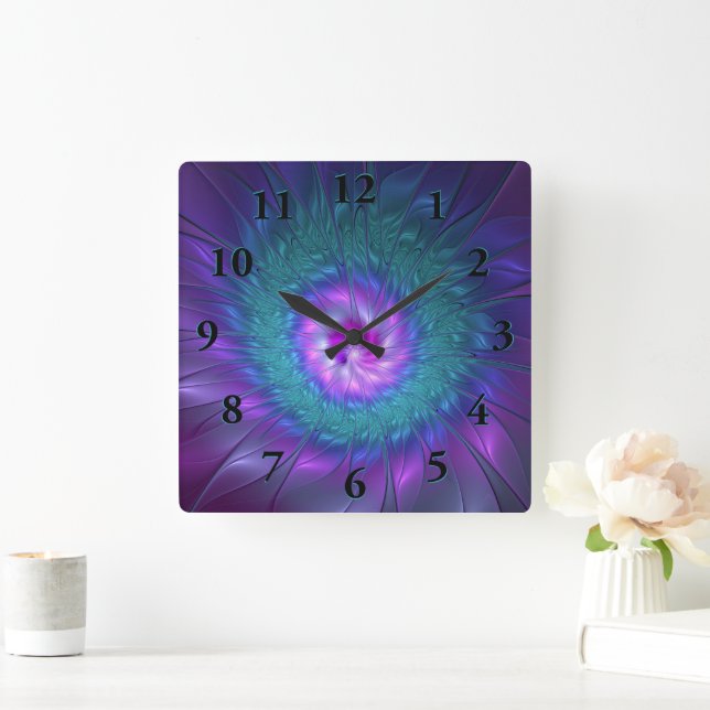 Abstract Floral Beauty Colourful Fractal Art Flowe Square Wall Clock (Home)