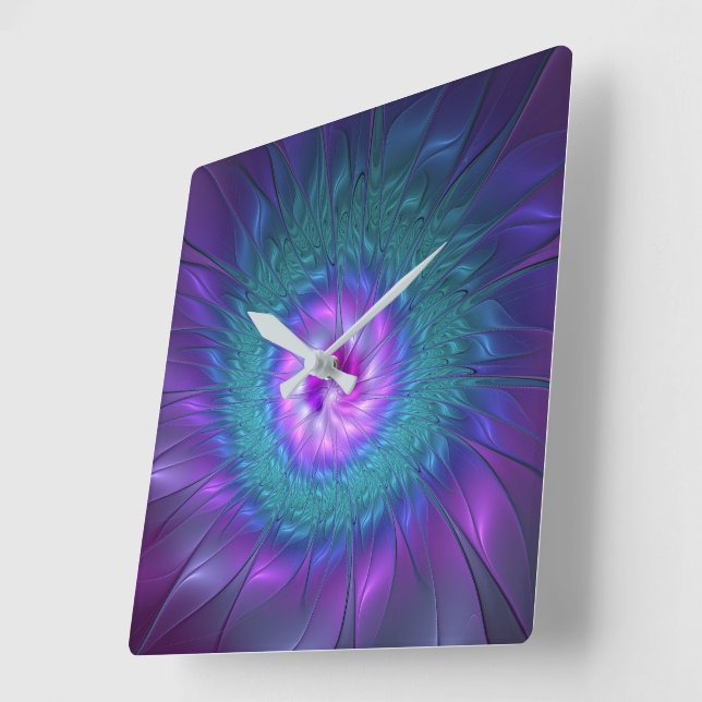 Abstract Floral Beauty Colourful Fractal Art Flowe Square Wall Clock (Angle)