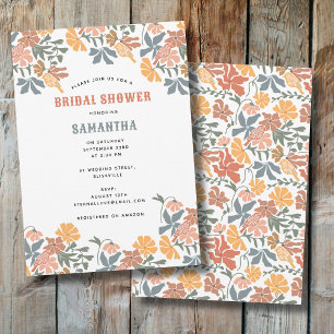 Abstract Floral & Birds Mid Century Bridal Shower Invitation